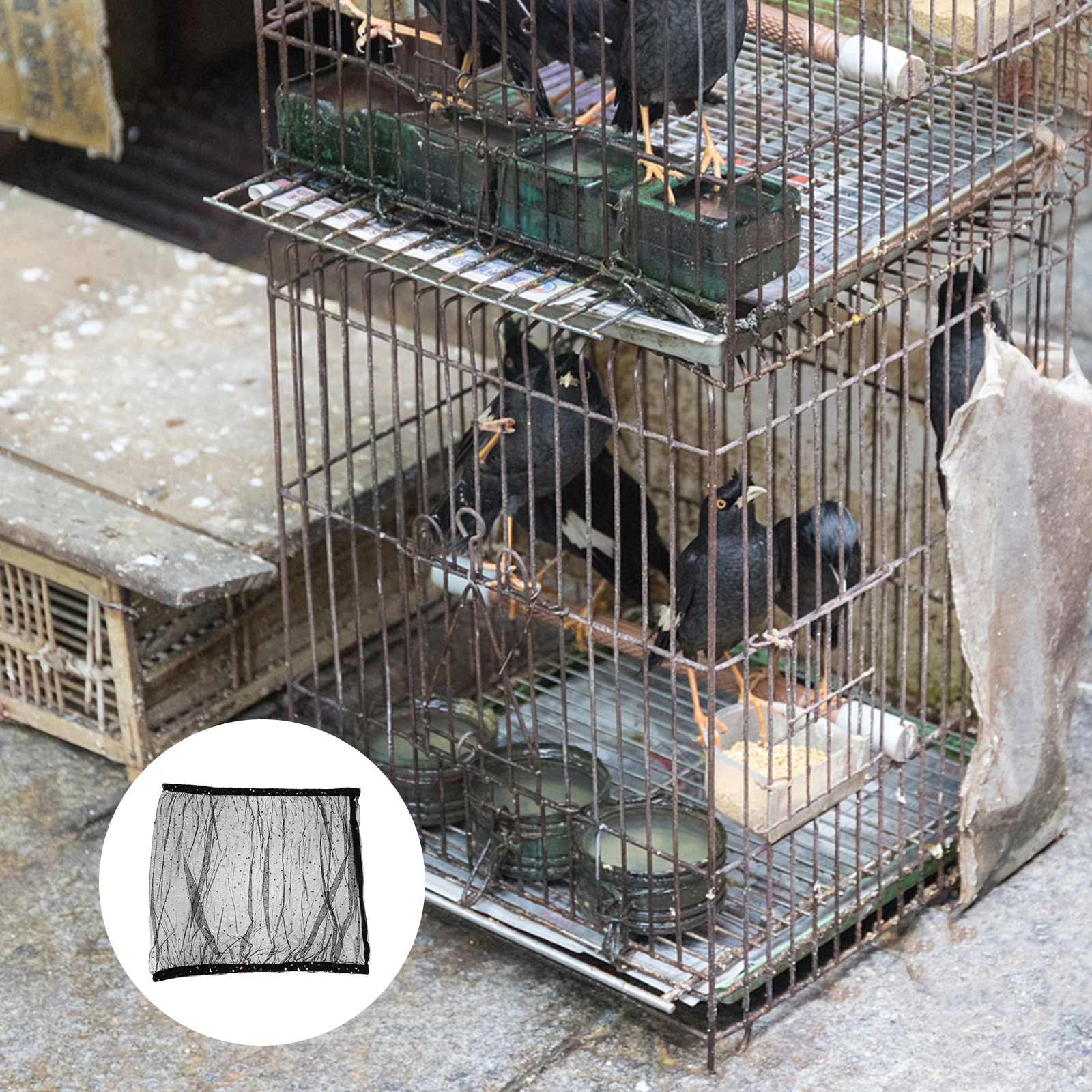 

Bird Cage Protective Cover Black Gauze Dust Covers Elastic Design Stretchable Heavy Duty Fits Most Birdcages Prevents Plumes