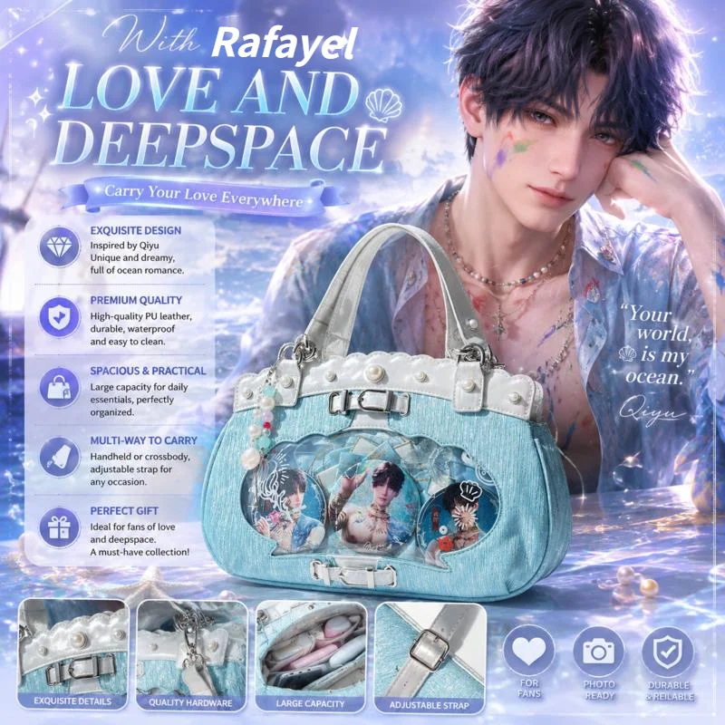 Love And Deepspace Rafayel Itabag Blue PU Leather Itabag Shoulder Bag Chain Strap Display Anime Kawaii Cosplay Accessory Gift