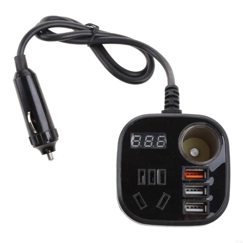 H7JF 150W Auto -stroomomvormer 12V tot 220V digitale spanningstransformator met 3 USB -auto Fast Socket Digital Display