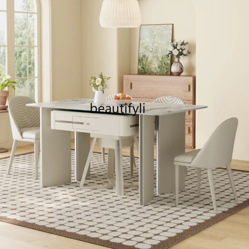 

Cream wind rock board mahjong table dining table dual-purpose integrated with heating automatic mahjong machine