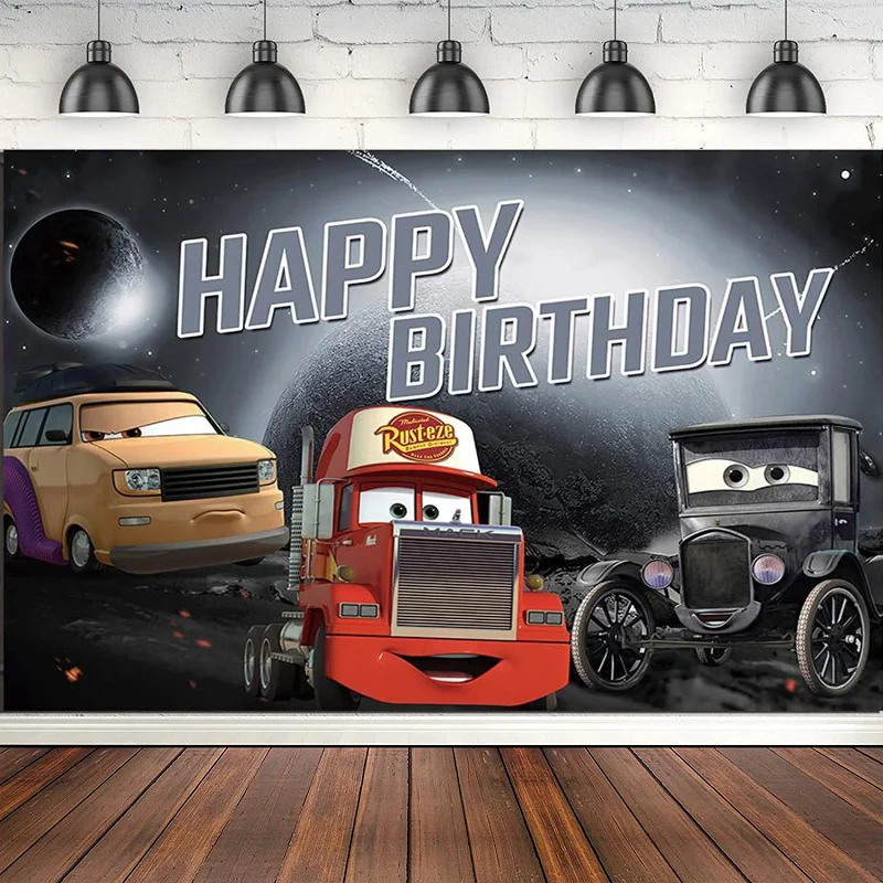 Cartoon Cars Photography Backdrop Racing Car Story Photo Background Happy Birthday Banner Baby Show Photo Booth Studio Supplies