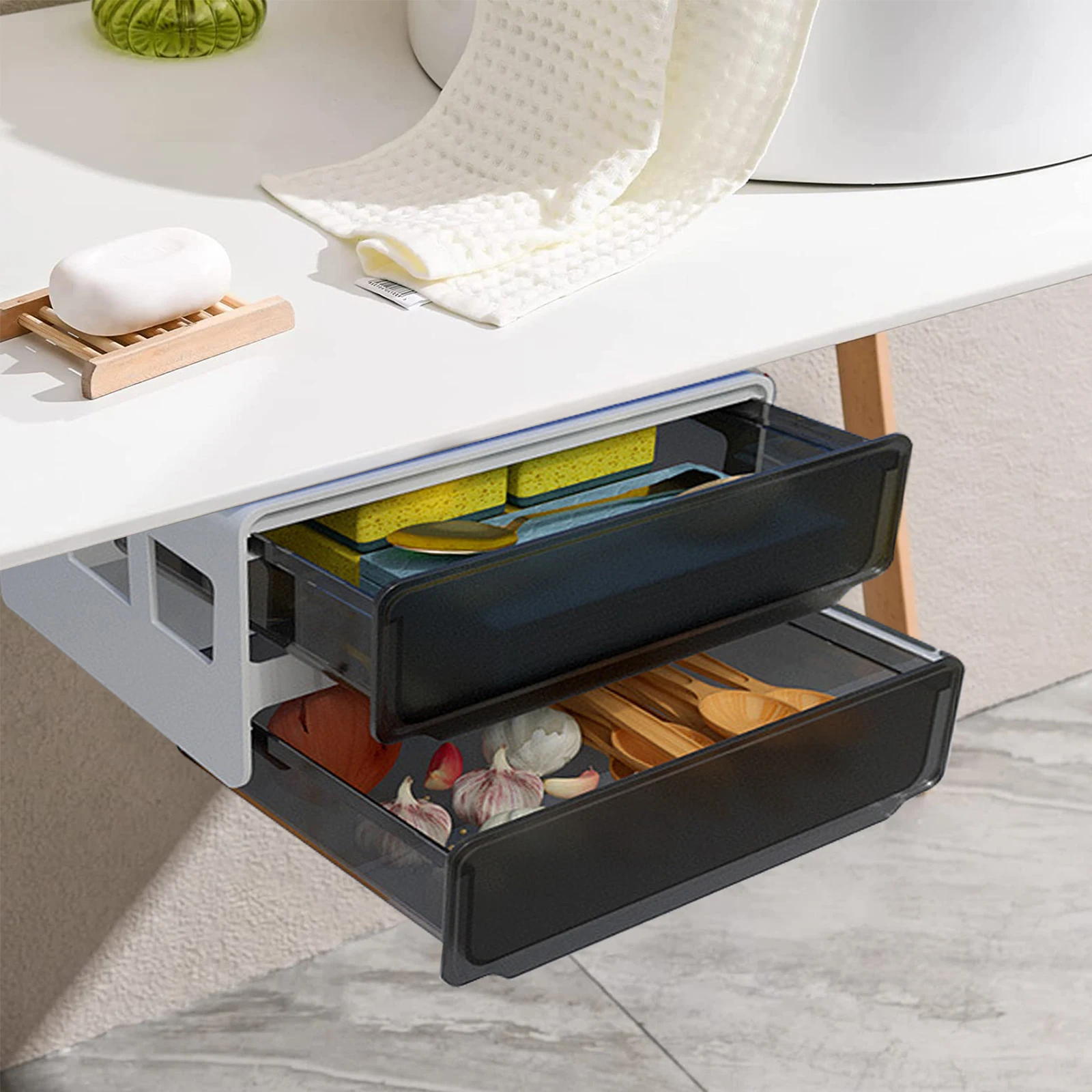 

Double-Layer Large Under-Desk Furniture Storage Box Hidden Drawer Free Punching Finishin Dormitory Desk