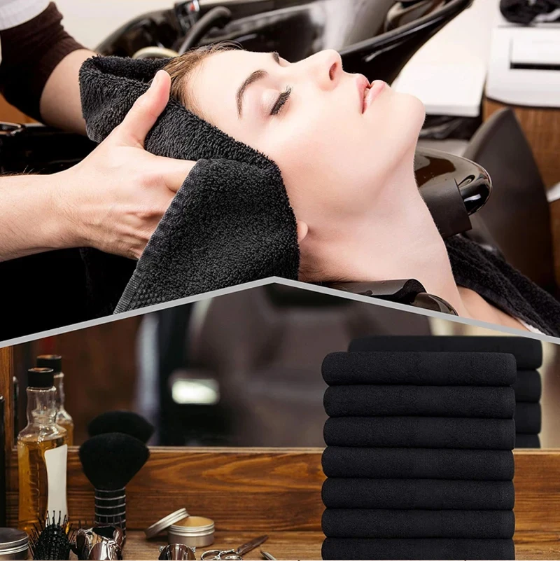 Schwarzes Mikrofaser-Salon-Haartrocknungstuch für Gäste, gebrauchte Handtücher, Friseur, Spa, Bad, Haartrocknungstuch, Reinigungstuch – Detail 7