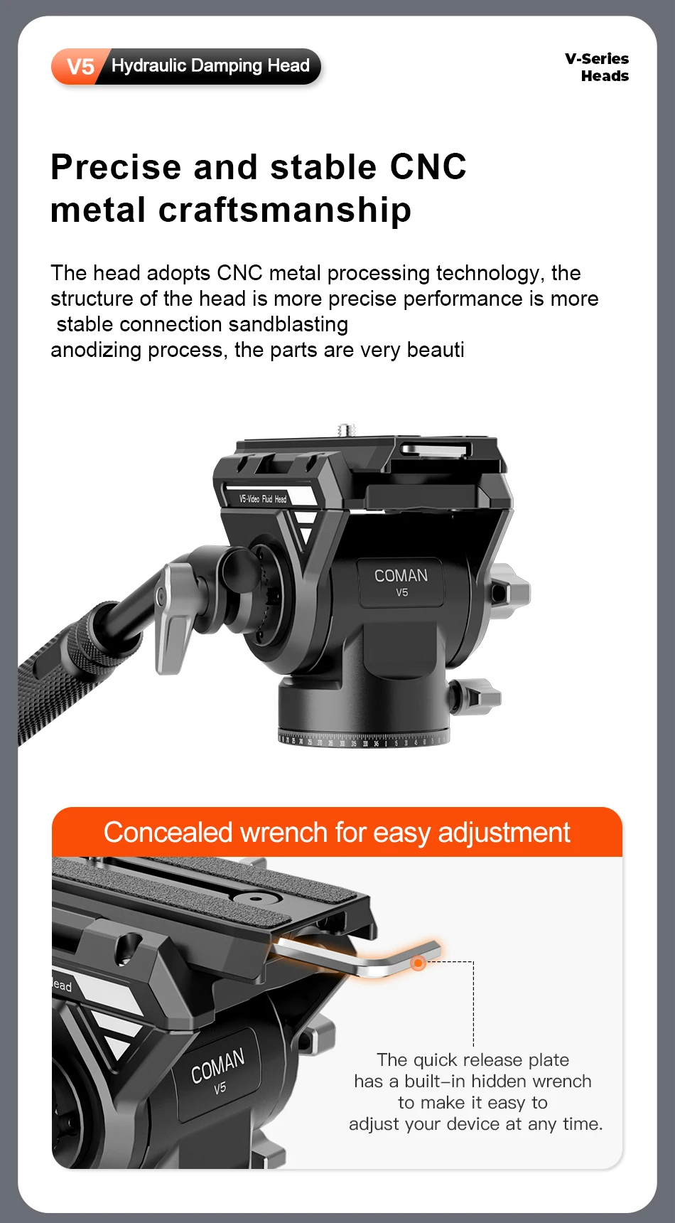 COMAN V5 Gimbal-Videokopf Panorama-Schnellwechselplatte DSLR-Kamerastabilisator Kompatibel mit DJI RS4 Manfrotto Hydraulik-Fluidstativ – Detail 5