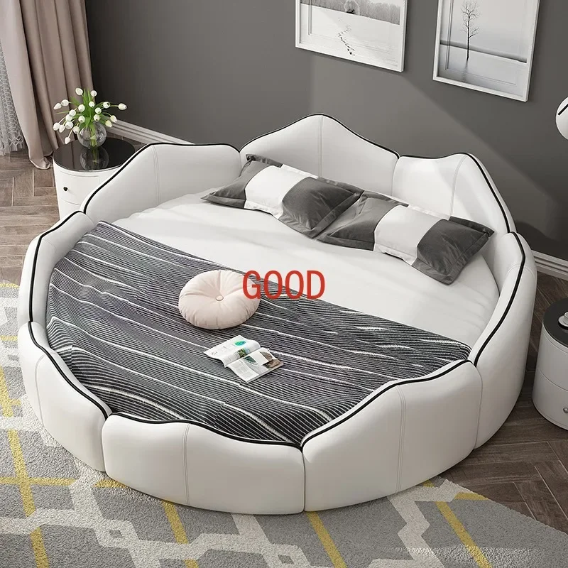 Queen Frame Round Bed Wood European Pretty Luxury King Size Double Bed Princess Modern Cama Matrimonial Bedroom Furniture