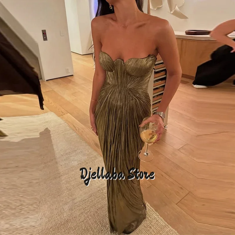 현대 인어 이브닝 드레스 민소매 연인 긴 댄스 파티 드레스 사우디 아라비아 공식 주름 댄스 파티 드레스 맞춤형