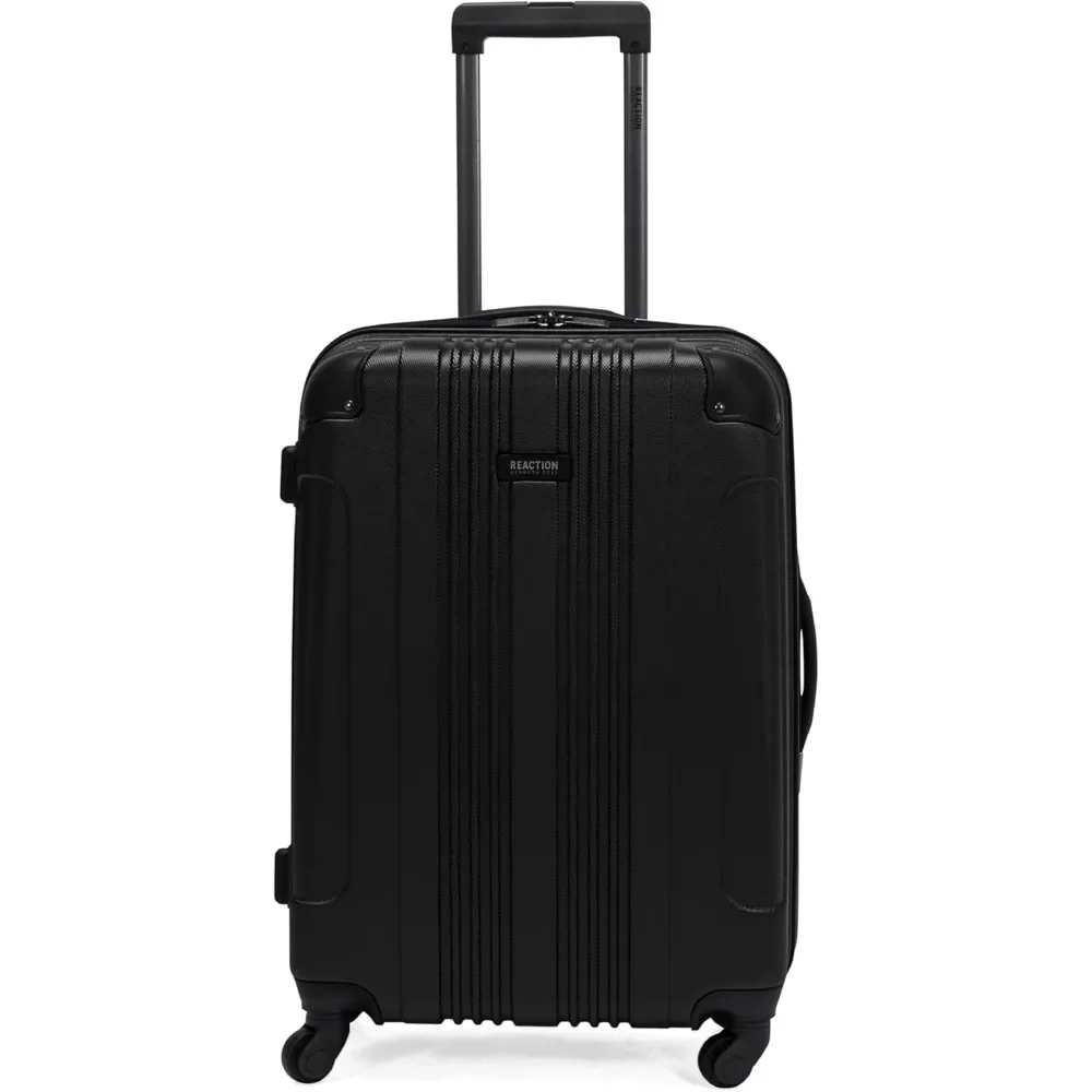 Valigie Bagagli Spinner a 4 ruote con guscio rigido leggero, nero, 24 pollici a quadri, interno spazioso con imballaggio bifacciale