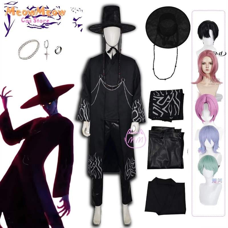 

K-Pop Jinu Saja Boys Demon Hunters Cosplay Tattoo Sticker Earring Villains Stage Roleplay Suit Halloween Mens Group Accessories