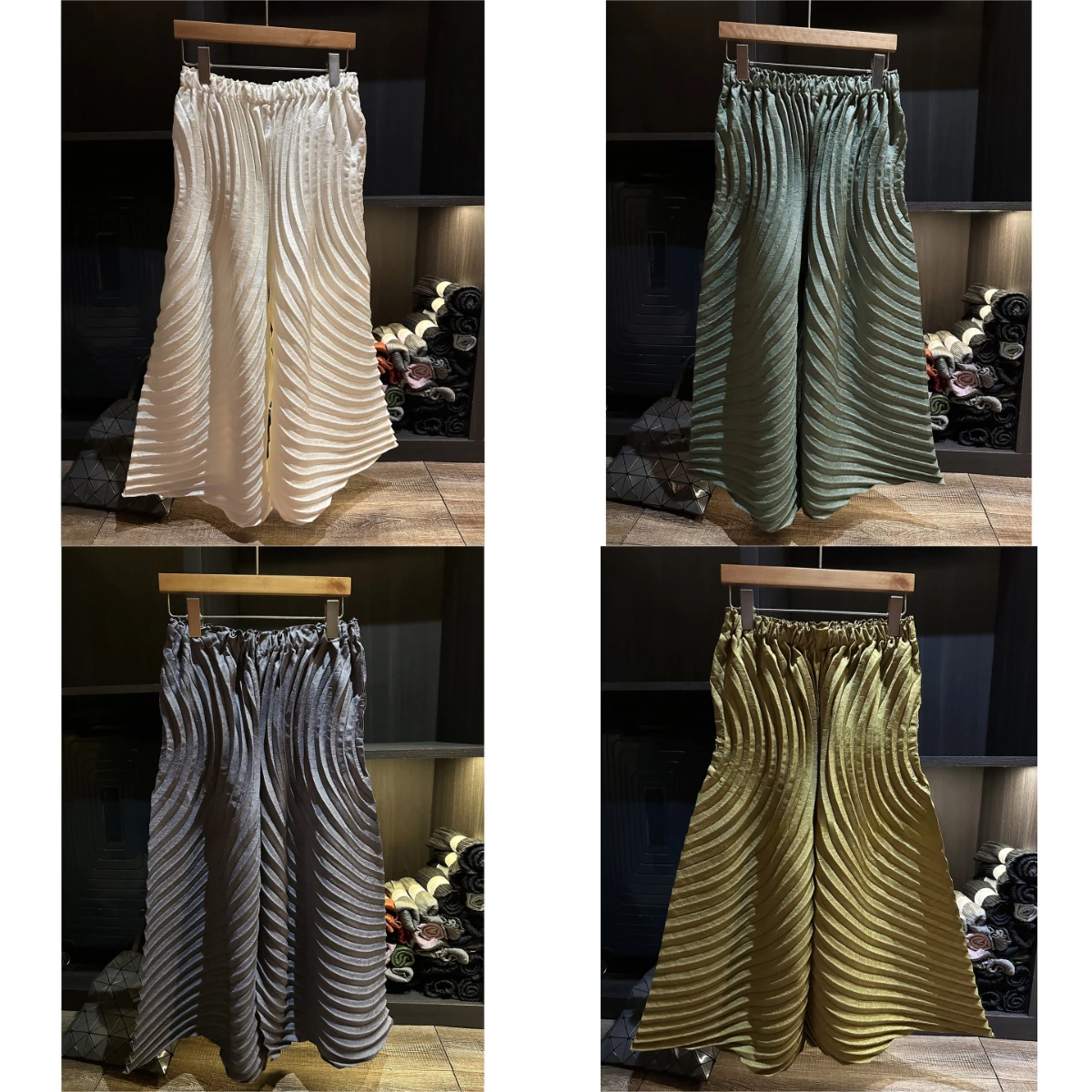 

Miyake Pleated Korean Style Women's Design Sense Loose Wide Leg Pants Pleated Solid Color Elastic Waist Versatile Cropped Pants