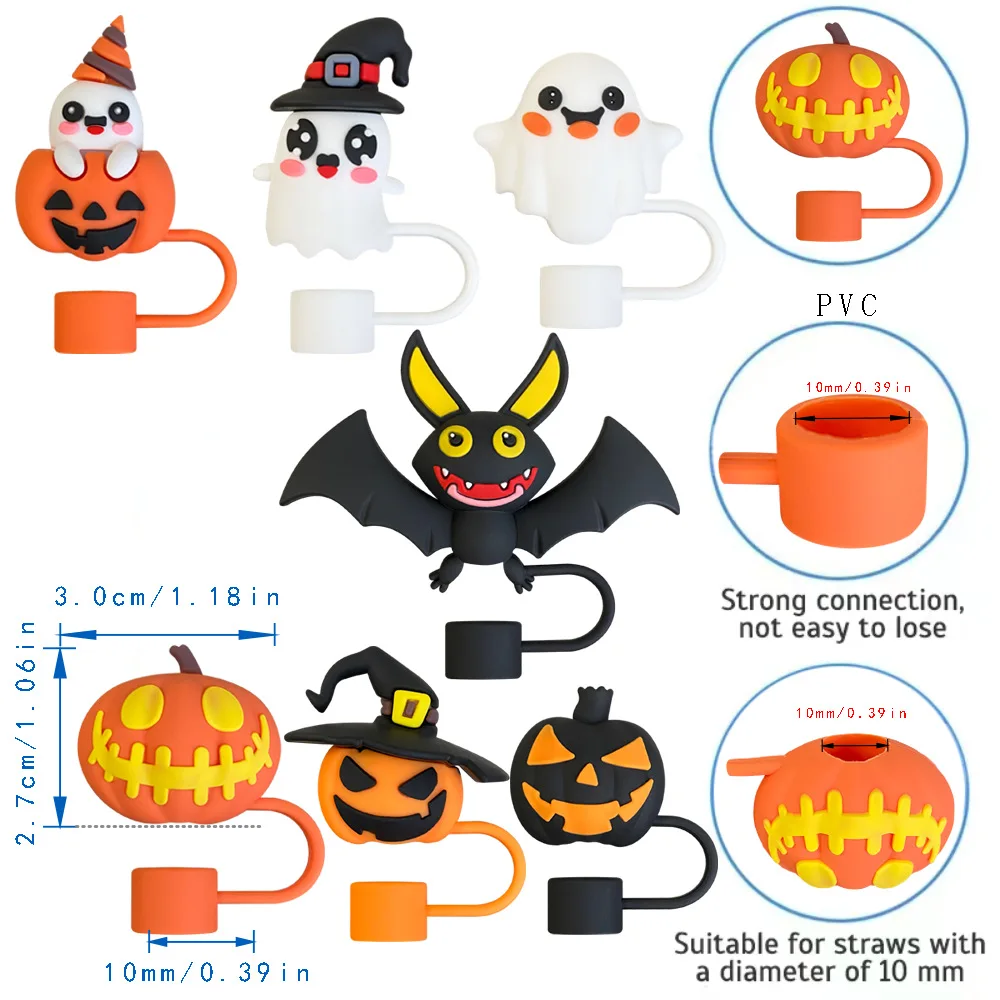 3D Halloween Ghost Silicone Straw Topper,Straw Caps for Stanley Glass Cup,with 30&40Oz Tumbler with Handle Dust-Proof Reusable