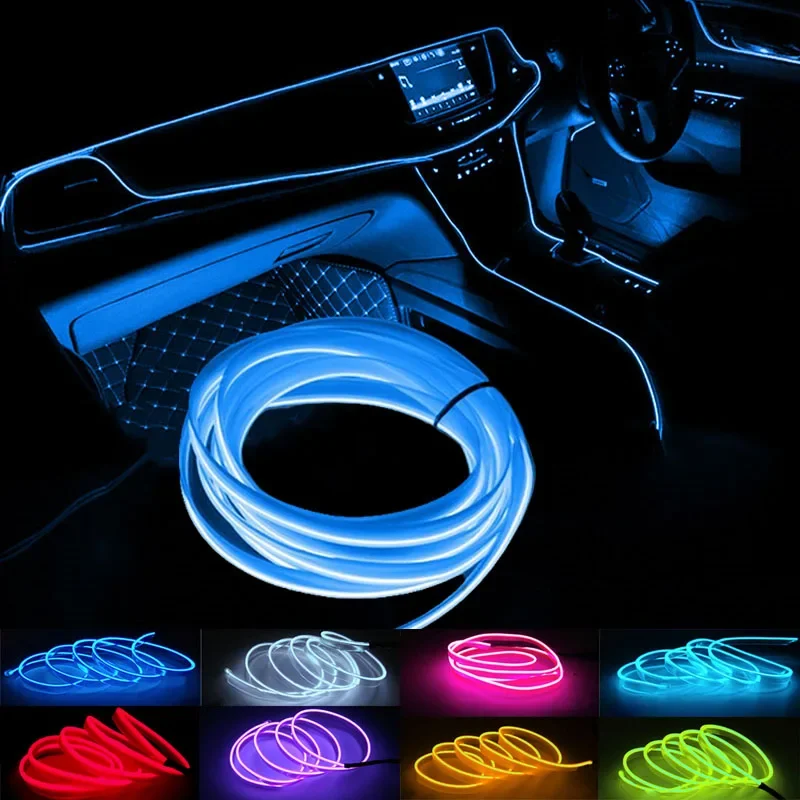 5M EL Wiring Neon Strip with USB LED Car Interior Decoration Light DIY Flexible Ambient Light Car LED Strip Soft Rope Tube