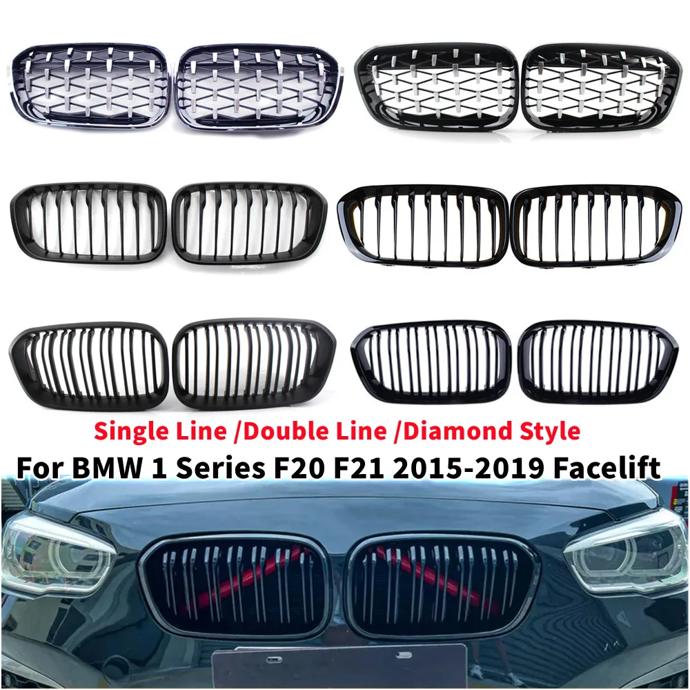

For BMW 1 Series F20 F21 2015-2019 Facelift Double/Diamond Style Front Bumper Racing Grille Kidney Mesh Grill Car Replacement