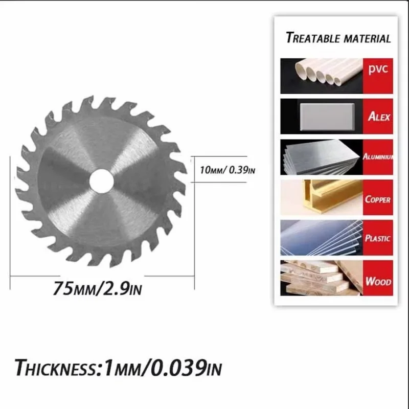 

1 шт. 3-дюймовые (75 мм) сверхтонкие твердосплавные пильные диски для резки дерева, резины, пластика, с хвостовиком 3/8 дюйма (10 мм), для угловой шлифовальной машины