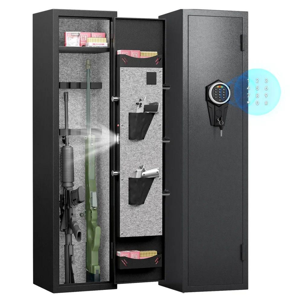 "High-Security Steel Rifle Cabinet - 3-4 Gun Capacity Electronic Lock Solid Bolts Dual Alarms LED Lighting Silent Operation"