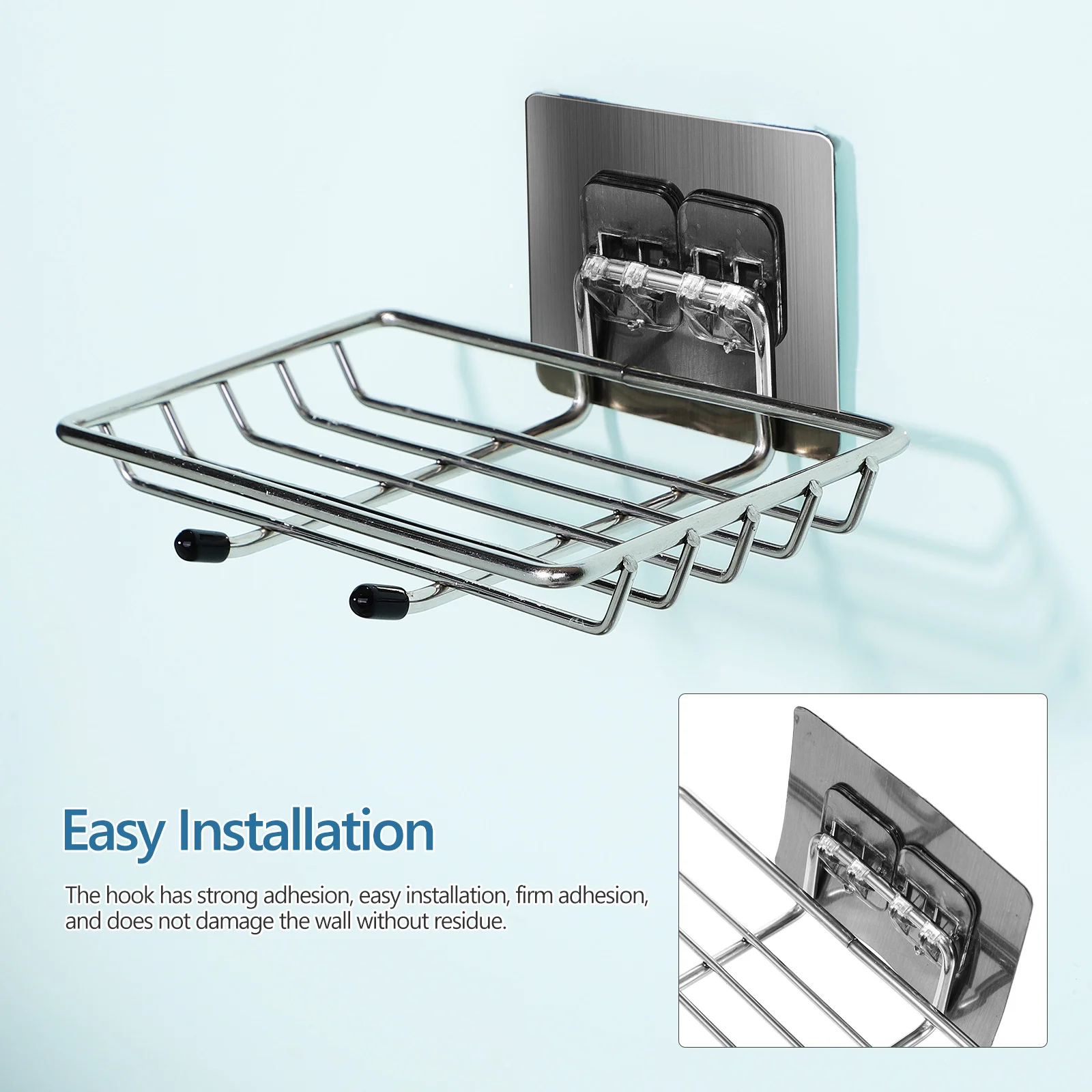 

Stainless Steel Soap Dish Wall Mount Holder Bathroom Shower Punch Free Hooks Design Easy Install Soap Holder for Shower Wall