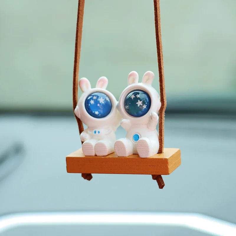Rabbit Astronaut Series Car Interior Miniature Ornament Accessories Rearview Mirror Pendant Cartoon Cute Figurine Decor Toys
