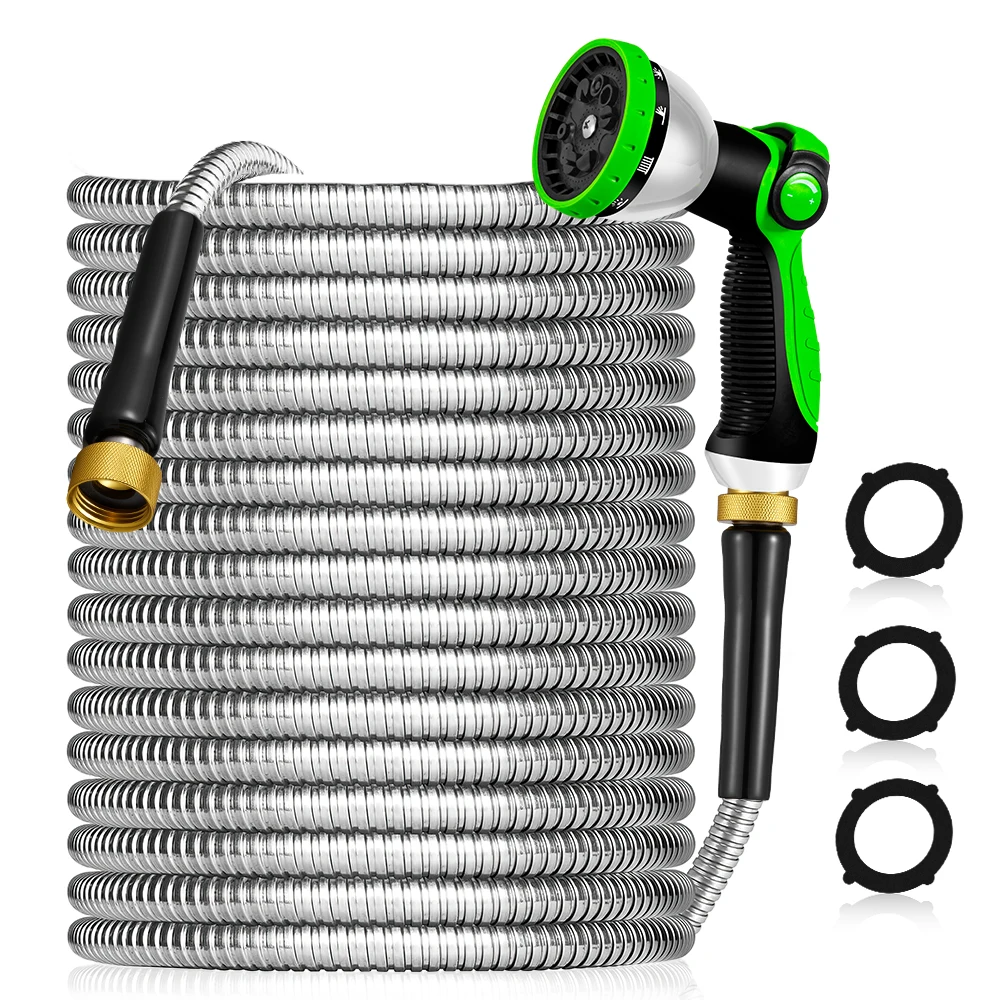 

Садовый шланг из нержавеющей стали 100/50 футов, 10 функций, распылительная насадка, не утечка, уличная водопроводная труба для сада, фермы, автомобиля, инструмент для мытья домашних животных