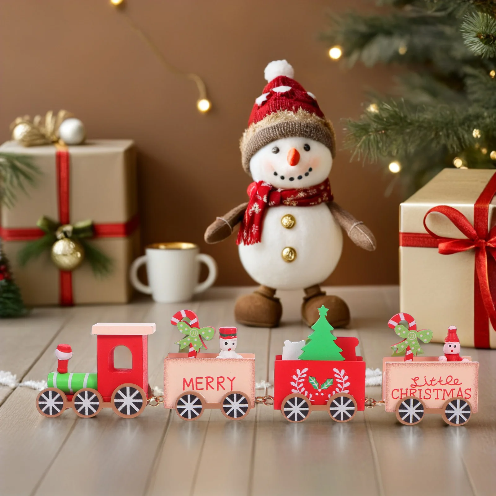 

Mini Christmas Train Painted Wooden Decoration for Christmas Tabletop Mantel Fireplace Holiday Party Xmas Express Train