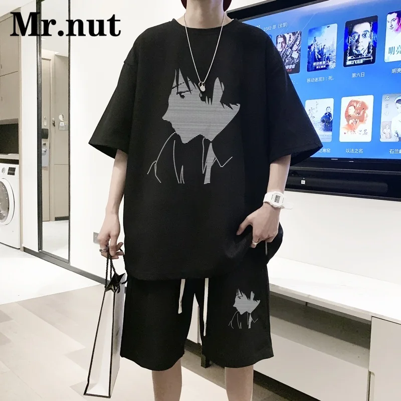 

Mr.Nut Cartoon Pattern T Shirt Suit Unisex Two Piece Set Summer Casual Stylish Youth Clothes Versatile Fashion Women Streetwear