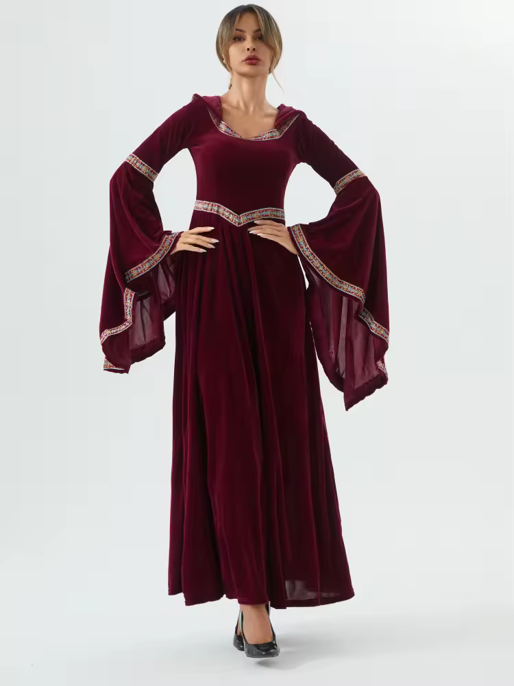 Sudadera con capucha gótica Retro Medieval, falda larga de bruja, vestido de fiesta de lujo para mujer, disfraz de vampiro para Halloween para adulto