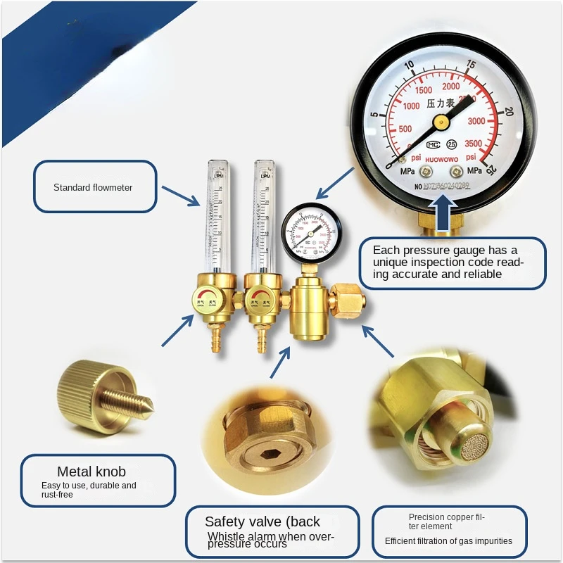 AR-121S Double flow argon meter argon flowmeter pressure reducing valve Industrial gas valve welding