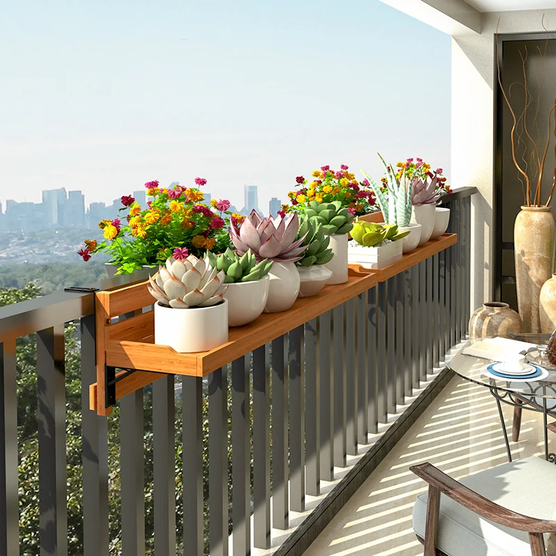 Balcony Railing Planter Holder - Hanging Wall Mounted Flower Box, Outdoor Plant Shelf for Large Pots, Garden Decor & Storage