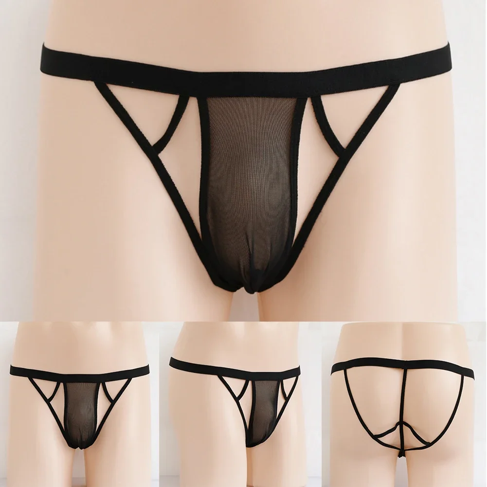 Sexy Men G-String Open Crotch Thong Transparent Bulge Pouch Underwear Ultra Thin Sheer Mesh Panties Hollow Erotic Brief