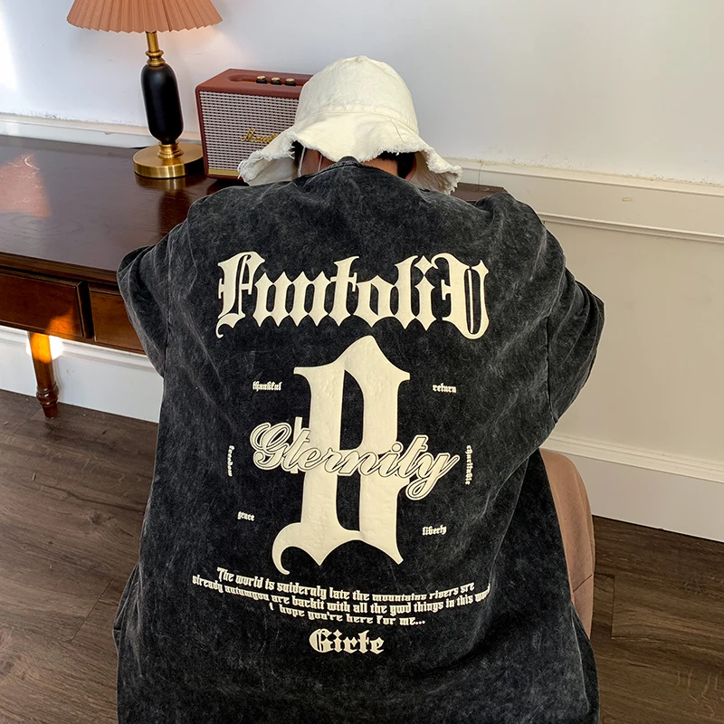 

Pure Cotton Men's T-irt ort Sve Summer Trendy Brand Letter Print Loose Fit American Retro Sle round Ne Tee