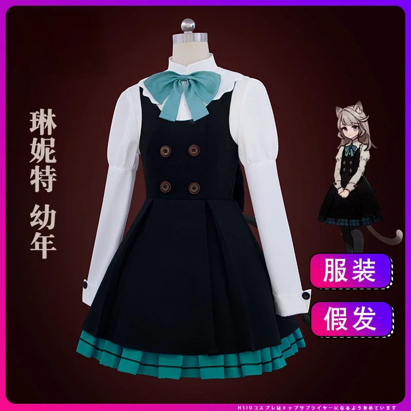 

Anime Game Genshin Impact Cosplay Lynette Women Shirt Suspenders Skirt Bow Tie Bow Tie Stockings Full Suit Carnival Costumes