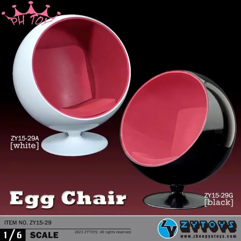 ZYTOYS 1/6 Scale Egg Chair ZY15-29 Rotatable Space Chair Designer Round PVC Chair Model for 12in Action Figure Doll Display