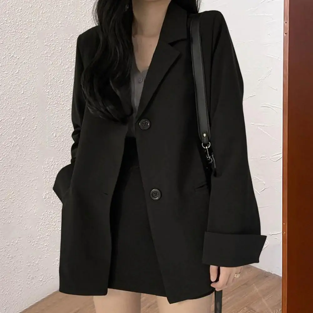 Women Blazer Turn-Down Collar Single Breasted All Match Lady Girl Casual Black Blazer Suit Jacket Coat Daily Wear