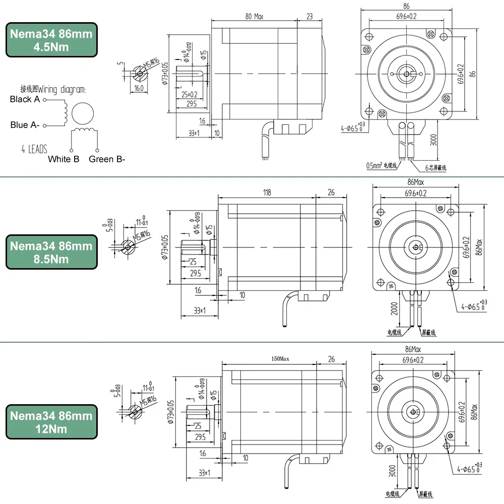 Nema34 Closed Loop Stepper Motor Driver Kit 86mm 2 Phase 4.5/8.5/12Nm Motor 400W 60V Power Supply Hybird Easy Step Servo Kits