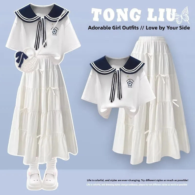 Conjunto de Falda de Verano Estilo Universitario para Mujer, Sensación de Niña Rica, Transpirable, Grosor Medio, Cierre con Botones en el Cuello