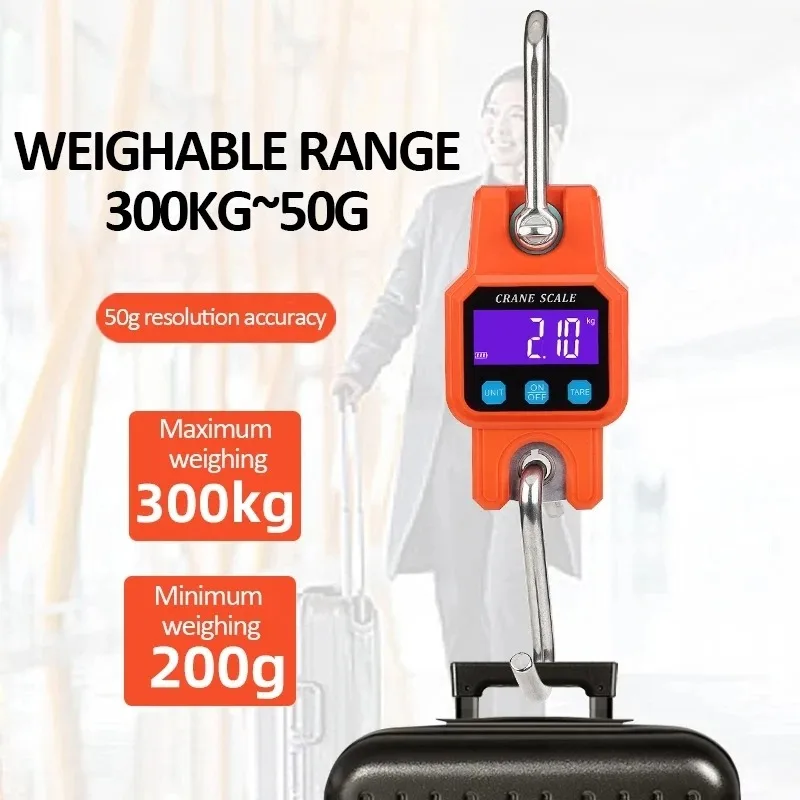 Crane Scale 150/300/500kg Heavy Duty Hanging Weighting Hook Steelyard Portable LCD Electronic Digital Industrial Crane Scale