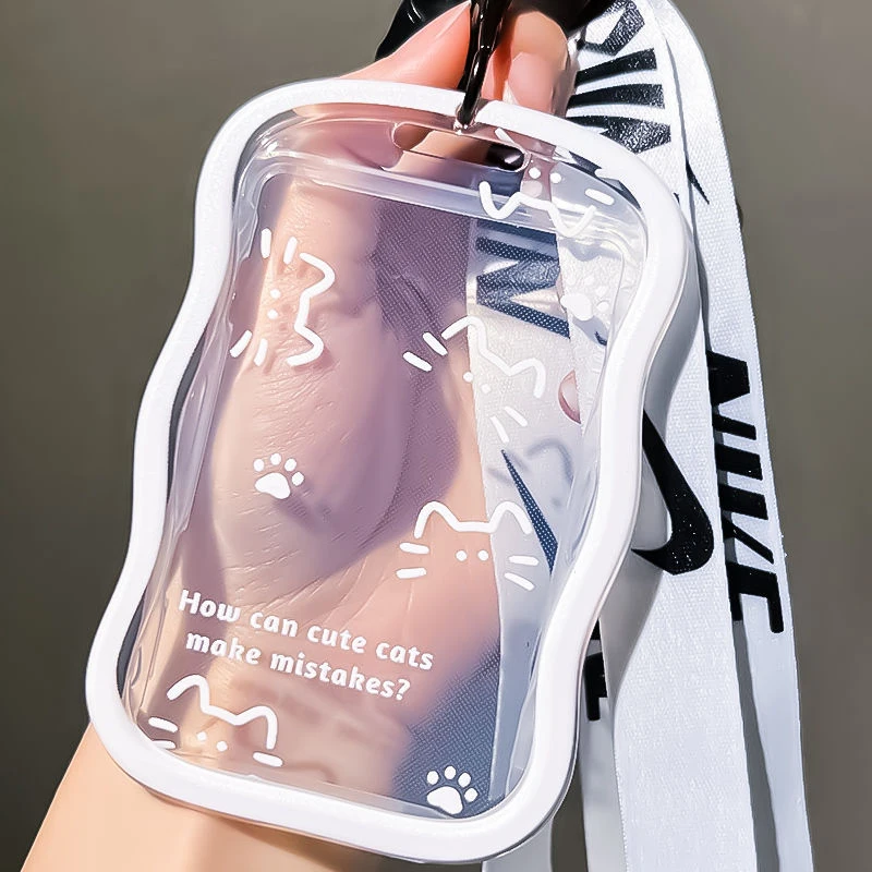 การ์ตูนแมวโปร่งใส Photo Card Holder Design Idol Photo Sleeve Anti Lost พวงกุญแจ Photocards Protector กรณี
