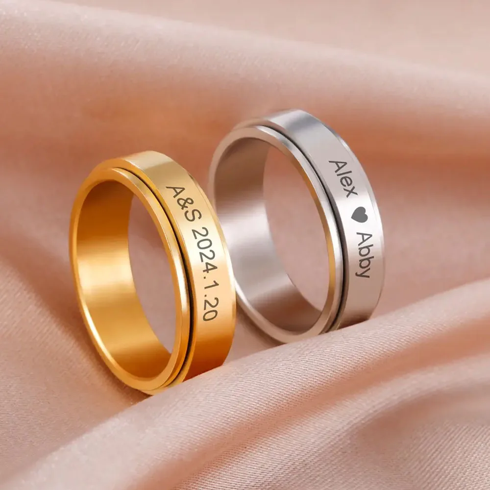 COOLTIME مخصص محفورة اسم خاتم الفولاذ المقاوم للصدأ شخصية مخصصة الدورية تململ خاتم هدية حفلة عيد ميلاد