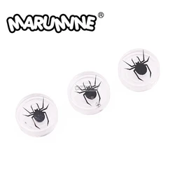 MARUMINE 30PCS MOC Halloween Black Spider Printed Parts 98138 Tile Round 1x1 Building Blocks Creative DIY Compatible Accessories