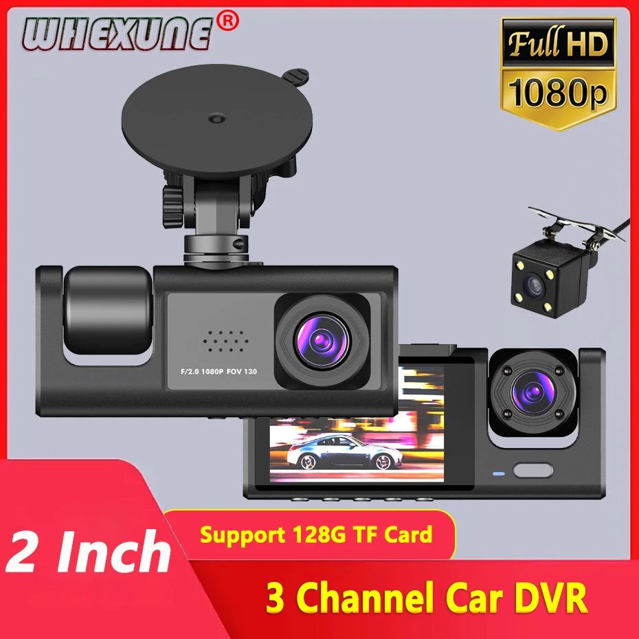 3 Camera Lens Car DVR 3-Channel Dash Cam HD 1080P Dash Camera Dual Lens Dashcam Video Recorder Black Box 24H Parking Monitoring