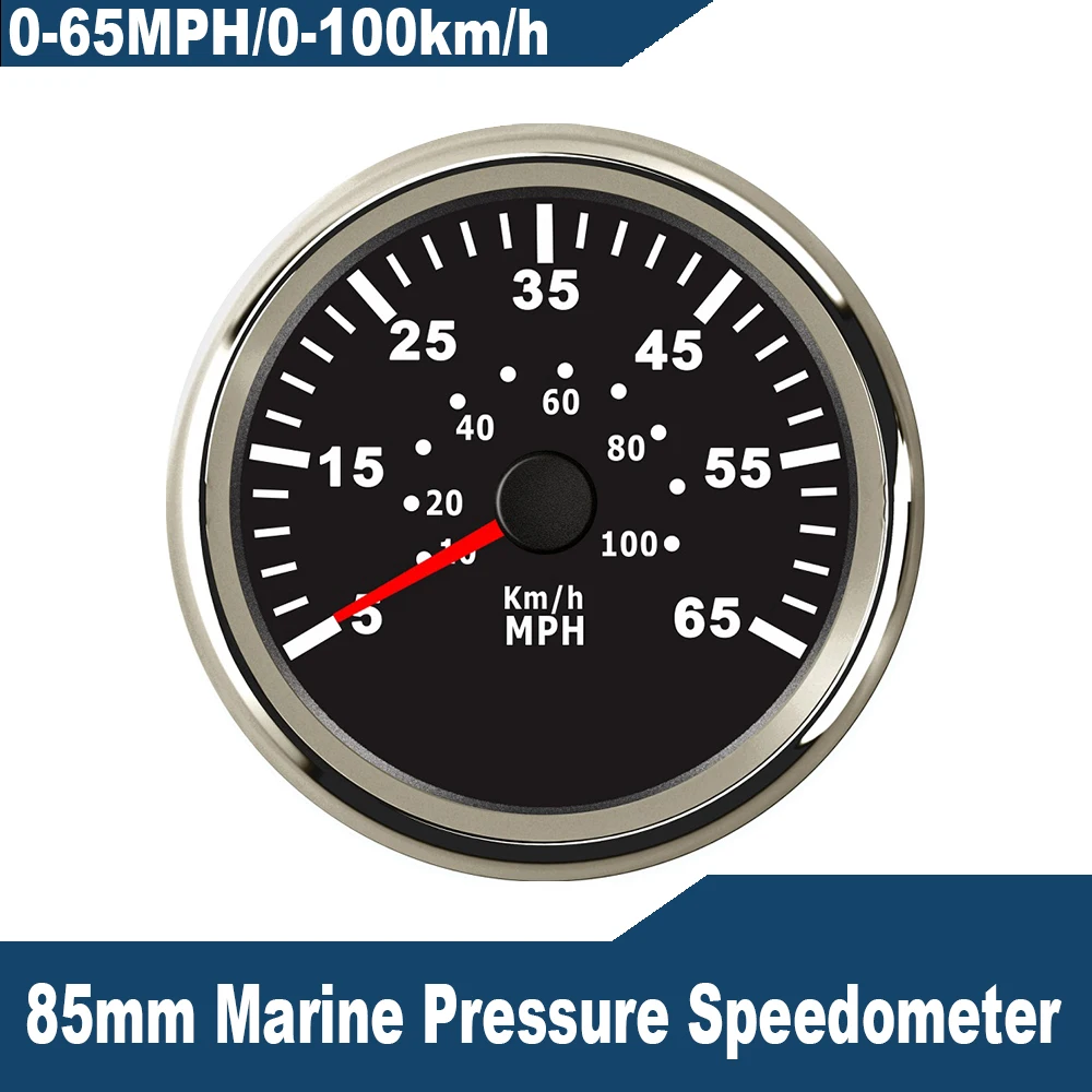 

Waterproof Boat Yacht Speedometer 0-35 MPH 0-55 MPH 0-65 MPH Pitot Tube Signal 85mm Speed Gauge 9-32V with Red Backlight