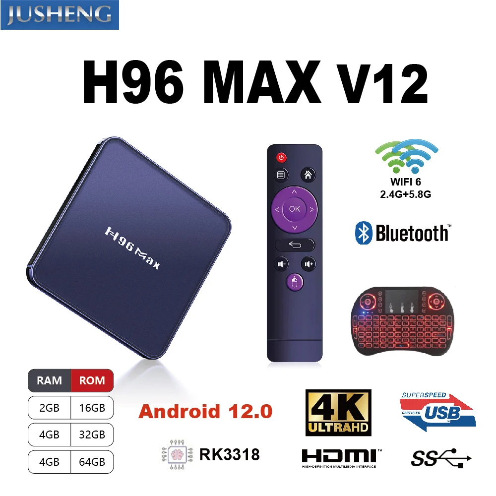 

Приставка Смарт-ТВ H96 Max V12, Android 12,0, BT 4,0, RK3318, двойной Wi-Fi, 2,4/5,0 ГГц, 16, 32 ГБ, 64 Гб, поддержка Google Player