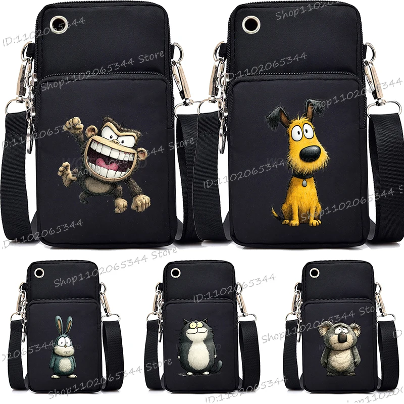 

Anime Animal Printed Mini Mobile Phone Bag Fashion Frog Zebra Koala Elephant Penguin Printed Crossbody Bags For Women Kids