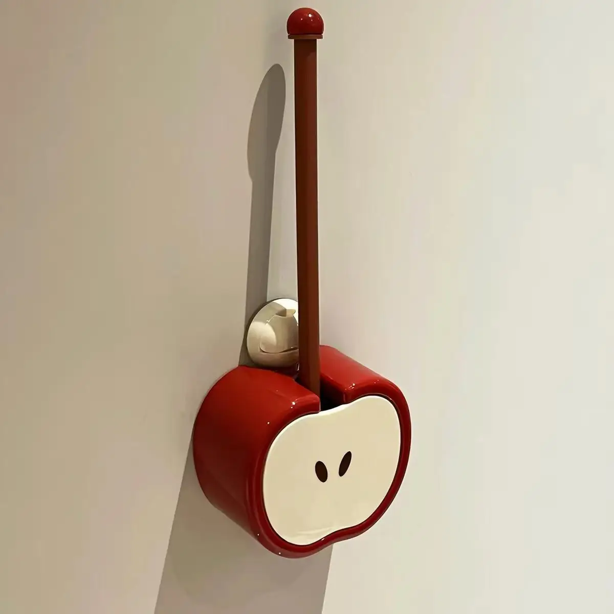 Suction Cup Wall-Mounted Apple Toilet Brush Set, No Dead-Cleaning, High-Glamm Bathroom Accessory, Space-Saving Household Toilet