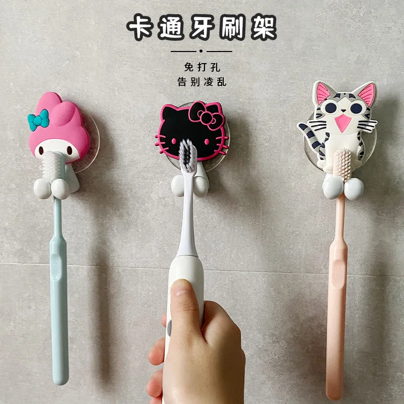 Sanrio Kuromi Hello Kitty My Melody Cinnamoroll toy Toothbrush Holder Anime Figure Wall Mounted Shelf Kitchen Bathroom kids Toys