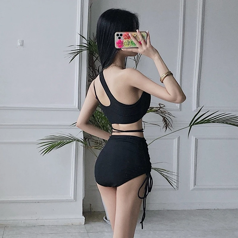 韓国のセクシーなストラップレスストラップレスビキニ水着女性のための夏の小さな胸ハイウエストカバー腹