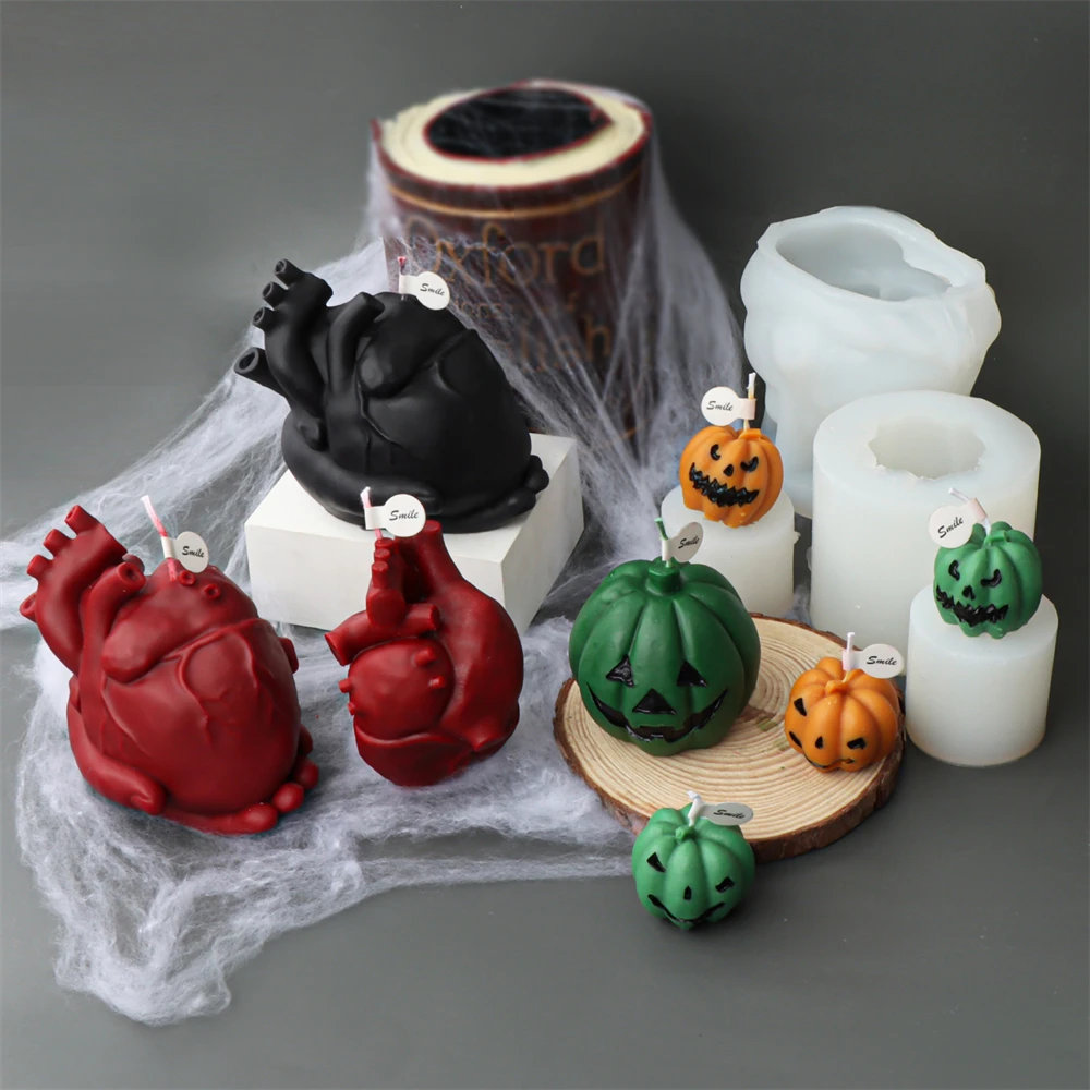 Halloween Simulation Human Heart Silicone Candle Mold Handmade Aromatherapy Plaster Resin Making Tools Hand Holding Heart Mould
