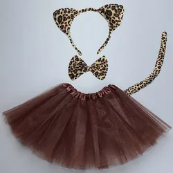 Girl Kids Leopard Ear Headband Paw Tail Tie Animal Cheetah Gift Party Birthday Headwear Halloween Costume Cosplay