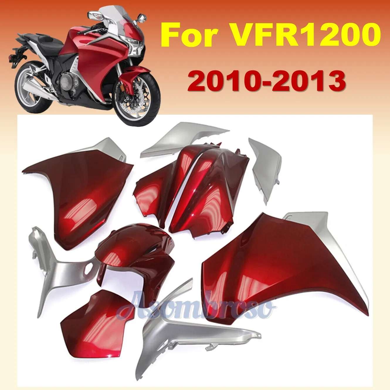 Superior Fairing kit Bodywork set for VFR1200 2010 2011 2012 2013 VFR 1200F Red Silvery Motorcycle Plastic Shell Fairings