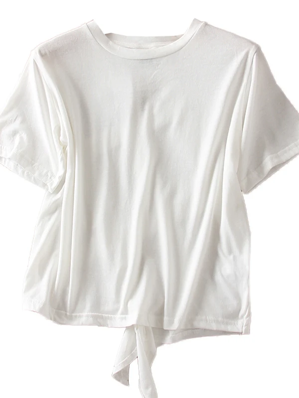 T-shirt bianca con cinturino scavato Bal ort Sve T-shirt estiva da donna nuova allentata di piccole dimensioni Top coreano Sle Dstring Umidità...