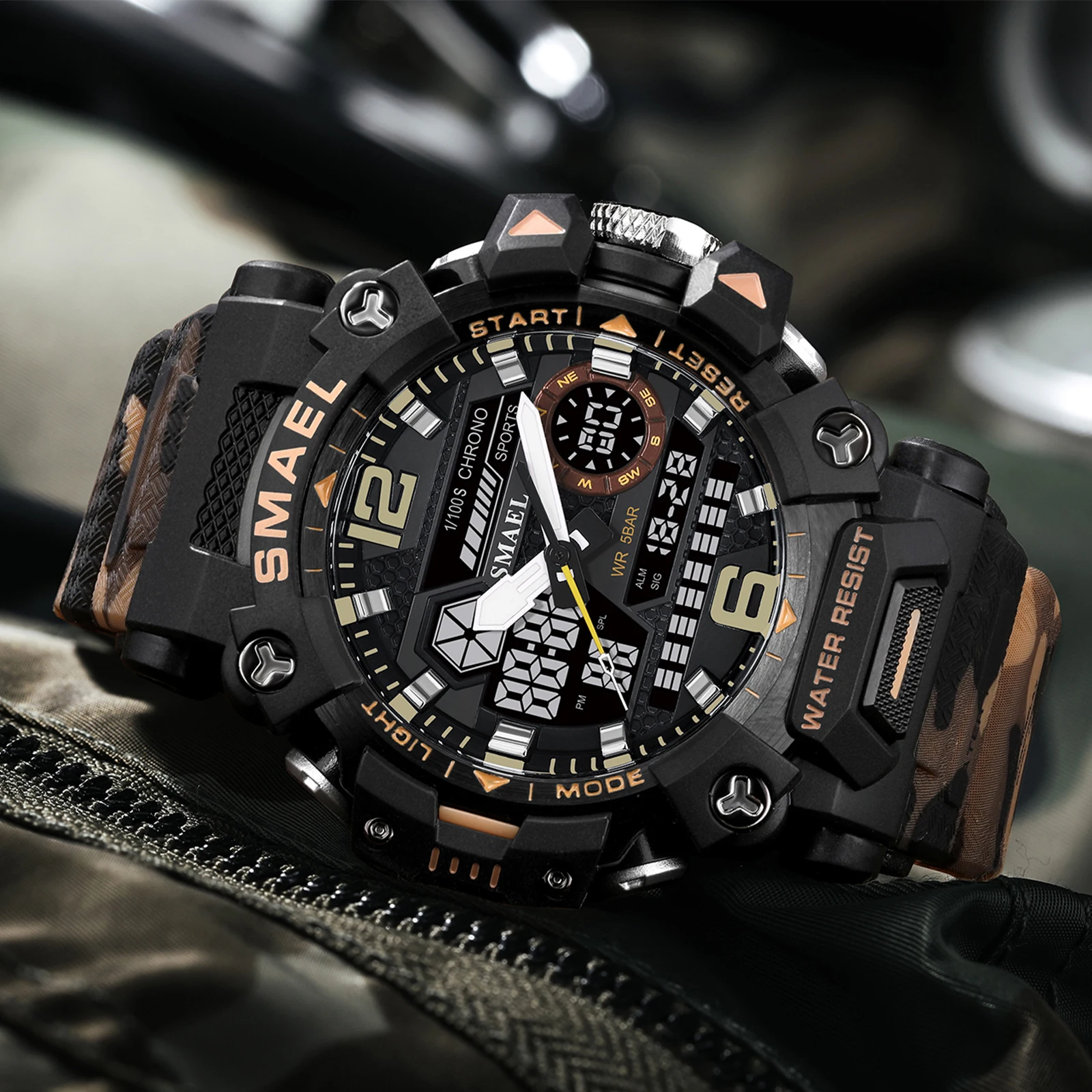 SMAEL 8072 Men's Analog Digital Dual Display Sport Watch - 50M Waterproof LED Backlight Alarm Stopwatch Chronograph Dual Time Zo