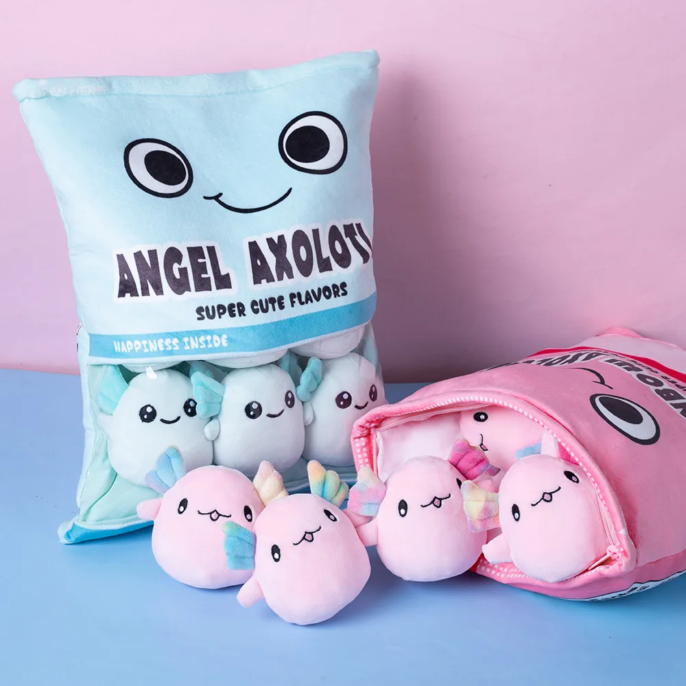 Available in pink and blue, axolotl pillows plush toys, creative design, soft and comfortable gifts